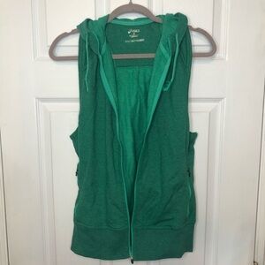 ASICS Motiondry Green Cotton Blend Zip Up Hooded Run Vest Large